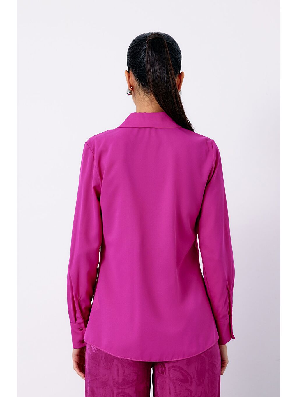 Klasik Düz Gömlek - Fuşya-4