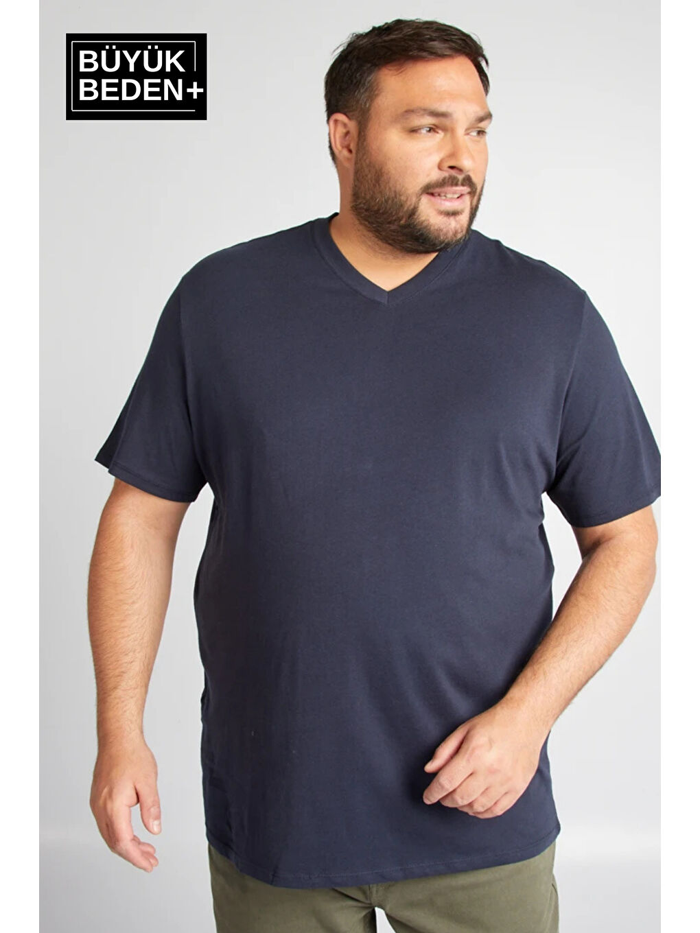 Lacivert Erkek  V Yaka Büyük Beden Tişört SPRBTS09-1