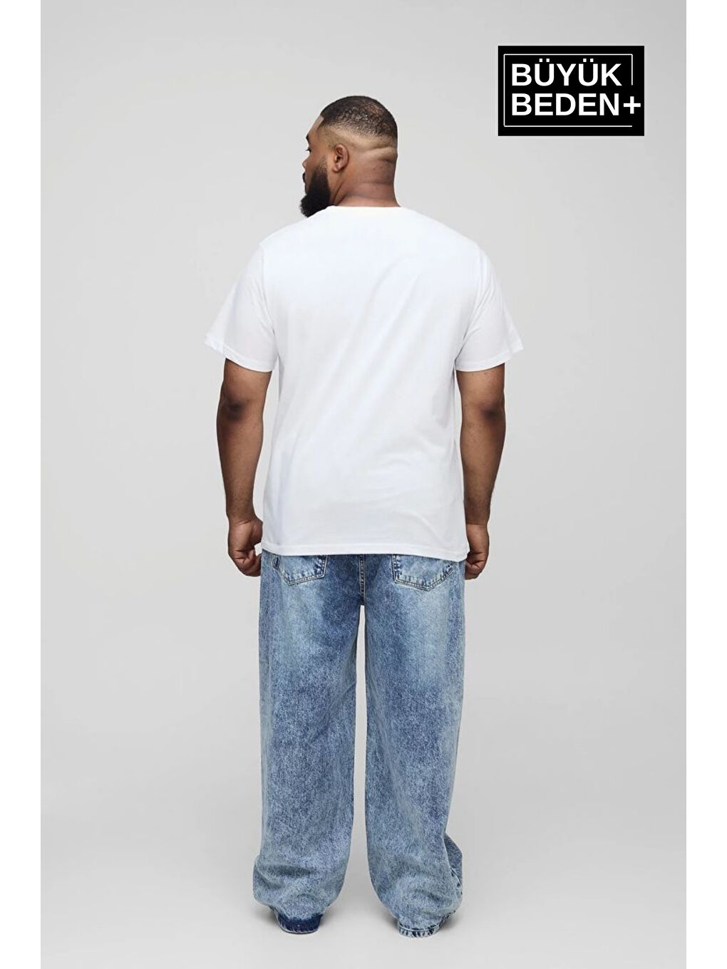 Beyaz Erkek  Milano İtalia Baskılı Bisiklet Yaka Büyük Beden Tişört SPR25BTS907-1