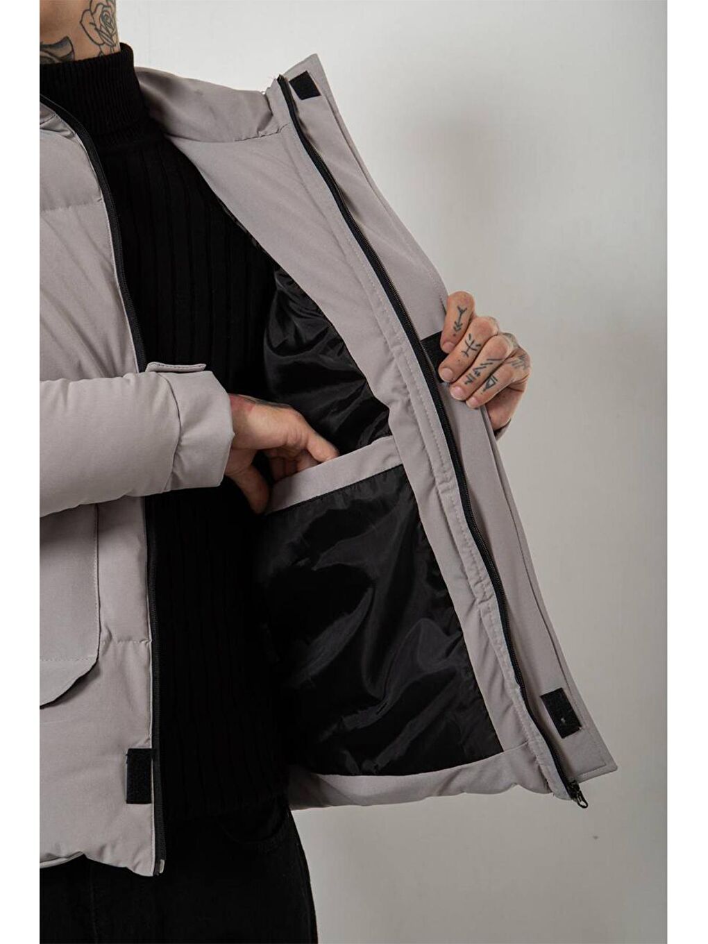 Gri Çift Cepli Oversize Şişme Mont 3KXE4-46520-03-2