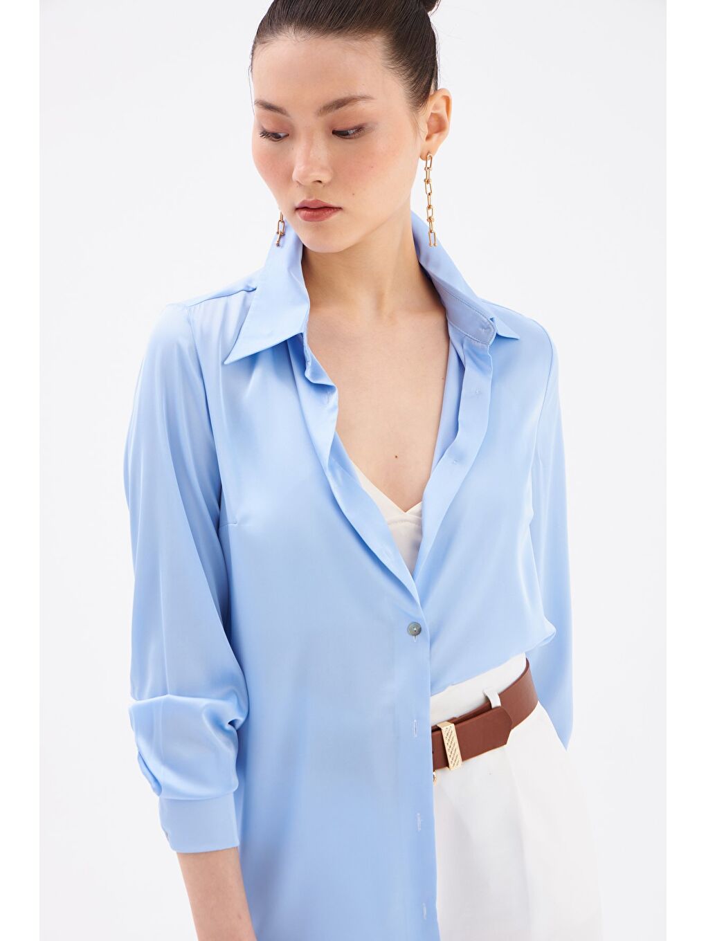 Saten Gömlek - Mavi-1
