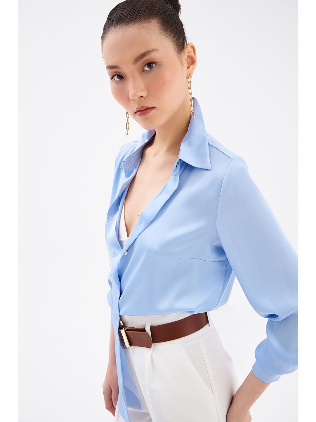 Saten Gömlek - Mavi-2