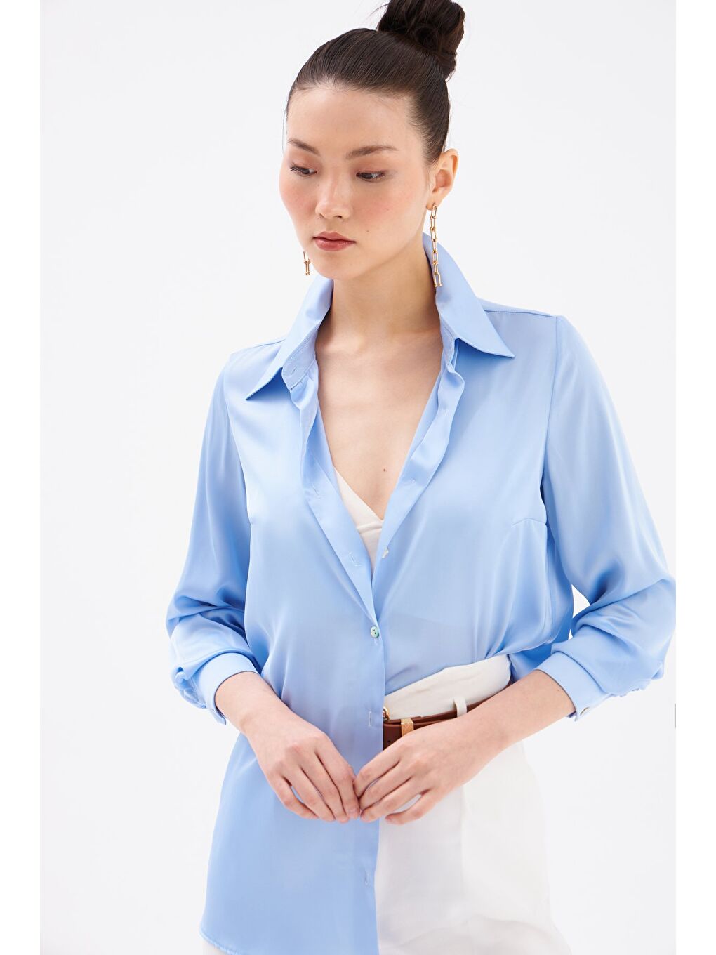 Saten Gömlek - Mavi-5