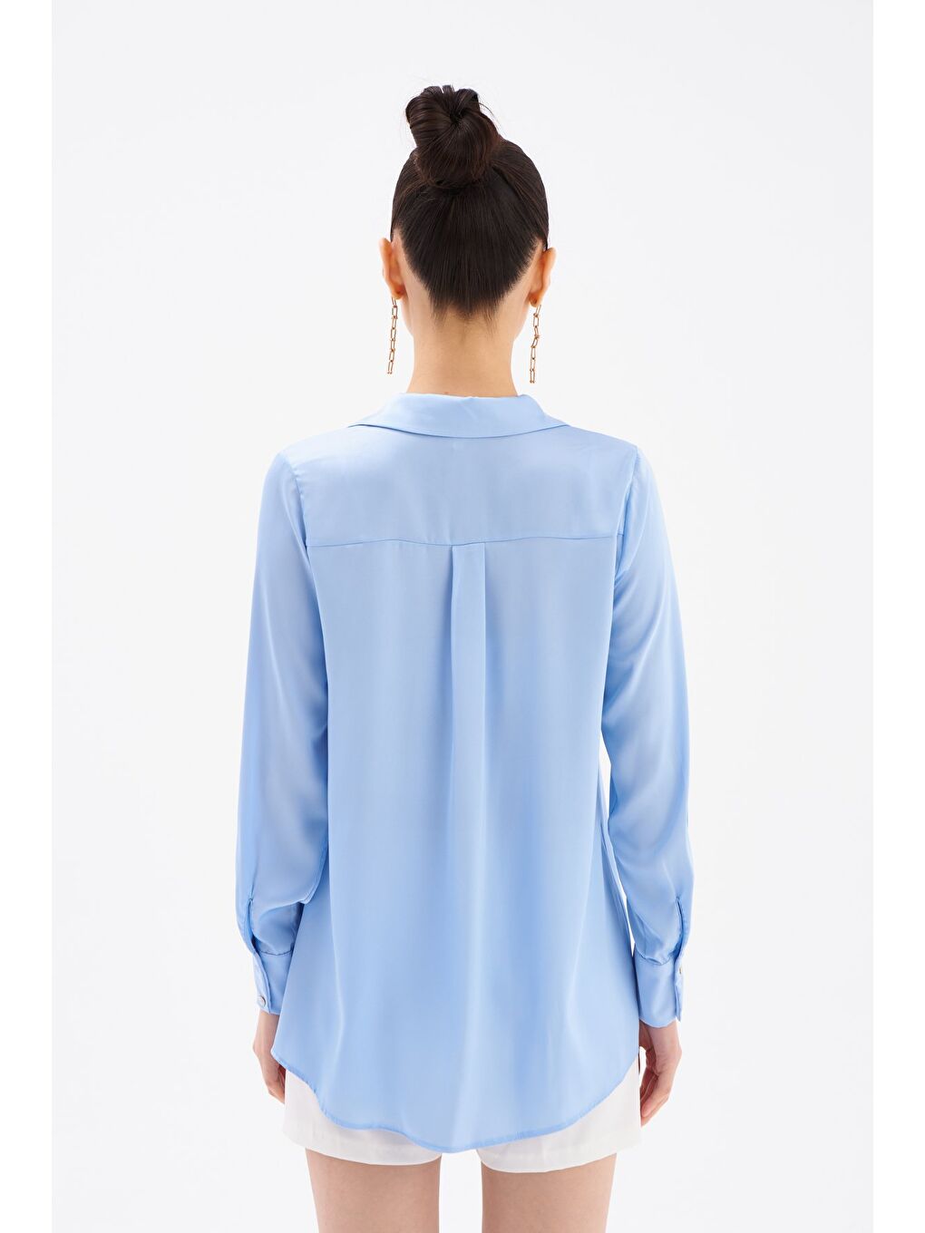 Saten Gömlek - Mavi-6