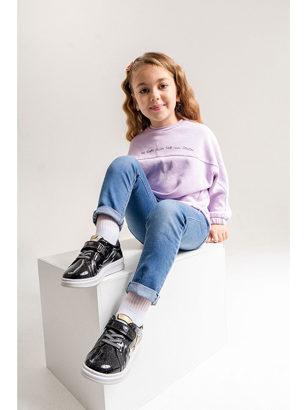 Kız Çocuk Siyah Simli Rugan Deri Anatomik Günlük Ayakkabı-1