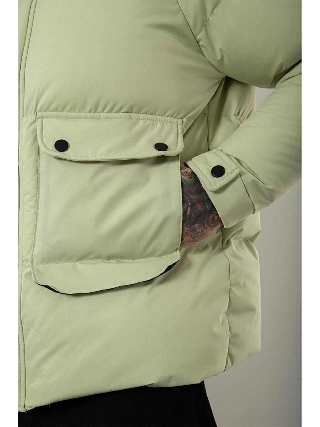 Yeşil Çift Cepli Oversize Şişme Mont 3KXE4-46520-08-1