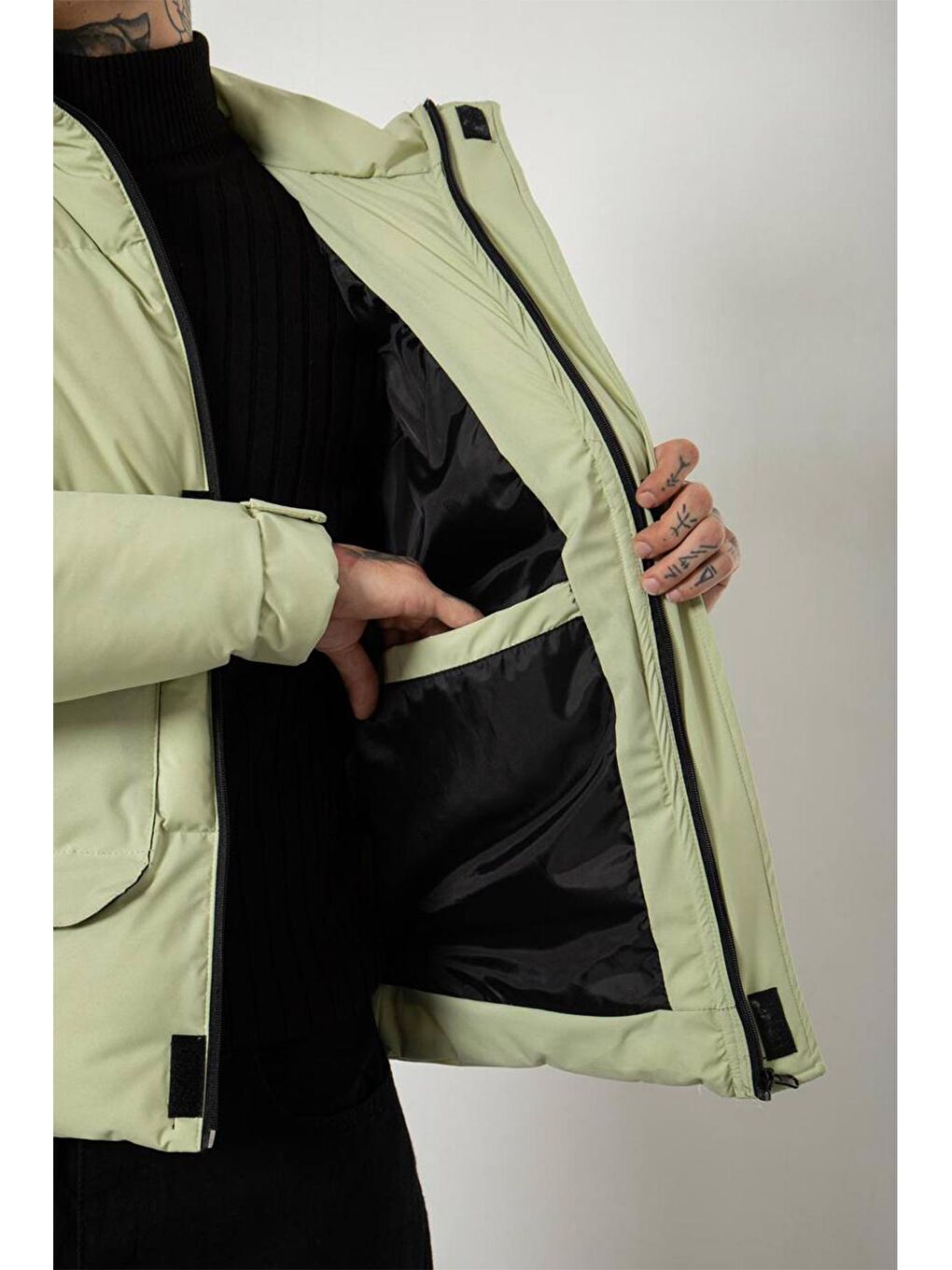 Yeşil Çift Cepli Oversize Şişme Mont 3KXE4-46520-08-2