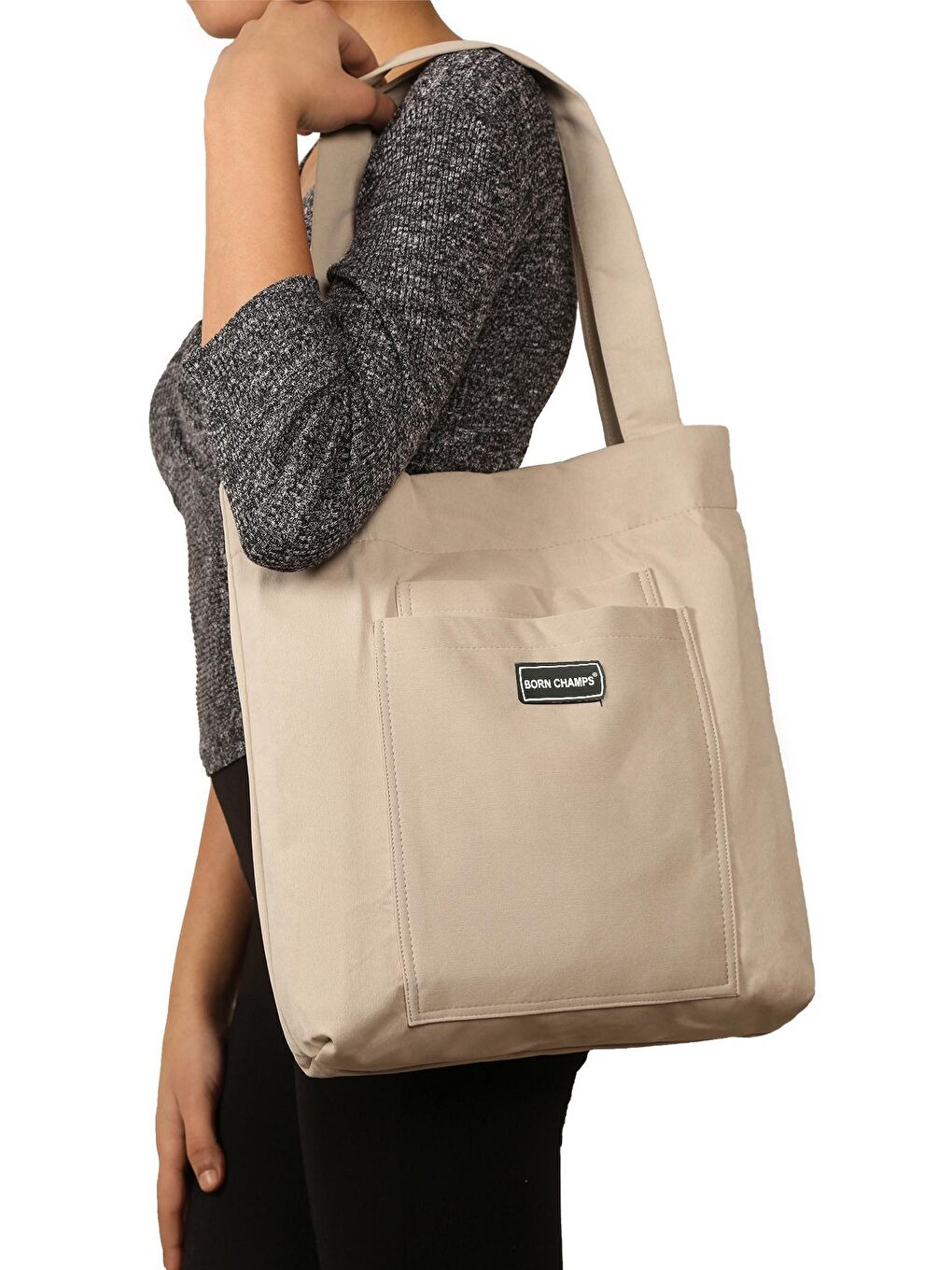 Bej 2 Bölmeli Kanvas Kumaş Günlük Spor Omuz Çantası