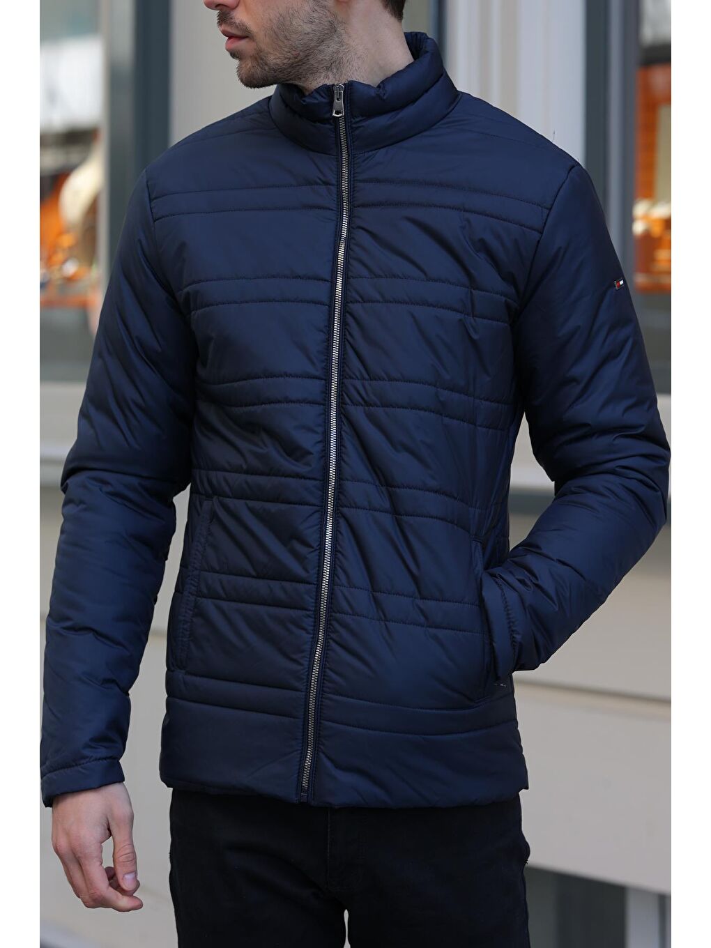 Lacivert Erkek İçi Astarlı Su ve Rüzgara Dayanıklı Dik Yaka Mont DKM-100