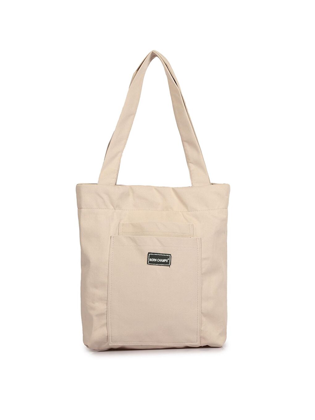 Bej 2 Bölmeli Kanvas Kumaş Günlük Spor Omuz Çantası-1