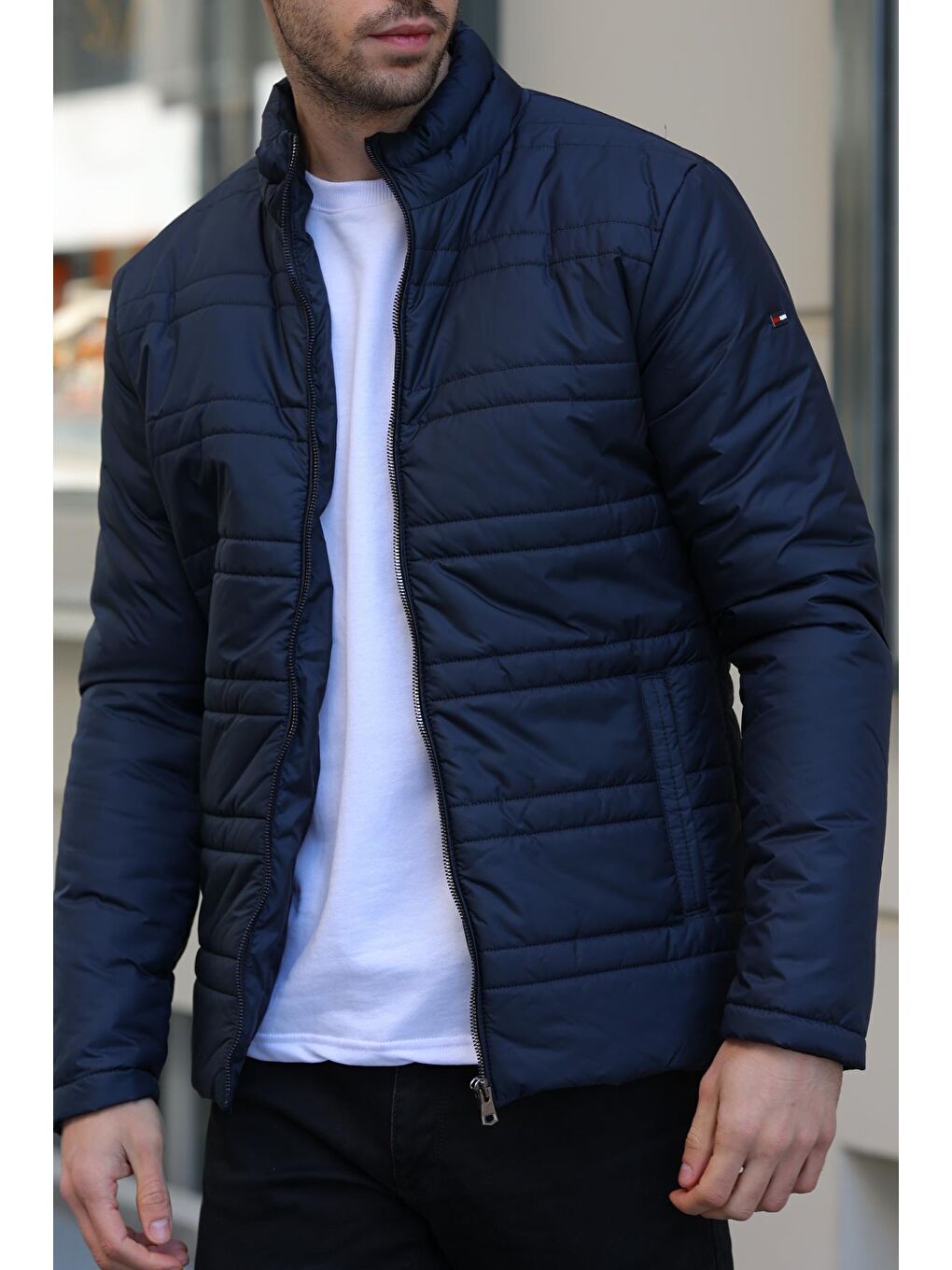 Lacivert Erkek İçi Astarlı Su ve Rüzgara Dayanıklı Dik Yaka Mont DKM-100-1