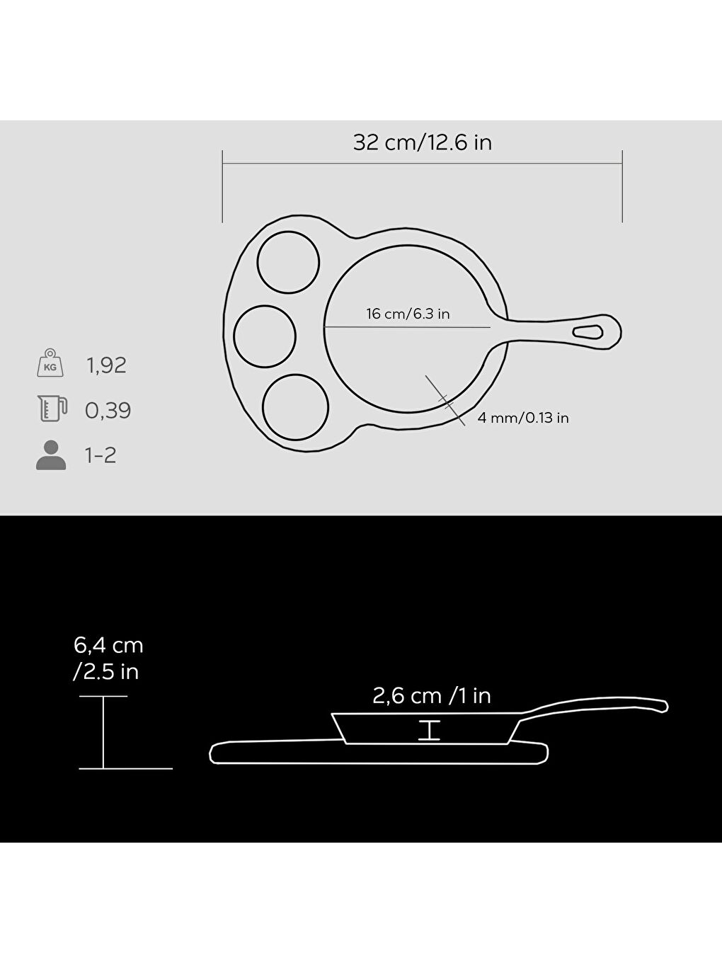 Siyah Yuvarlak Kızartma Tavası Yekpare Saplı Kayın Ahşap Altlık. Çap(Ø)16cm.-2