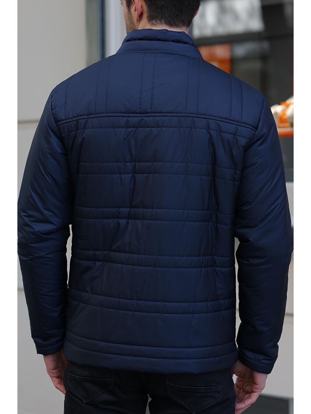 Lacivert Erkek İçi Astarlı Su ve Rüzgara Dayanıklı Dik Yaka Mont DKM-100-3