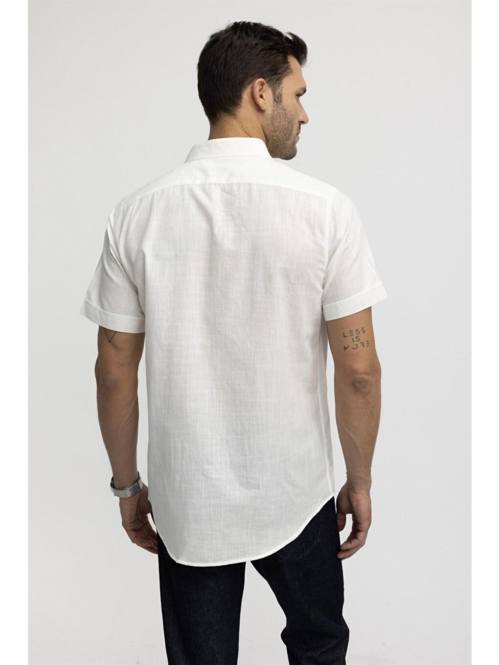 Slim Fit Kısa Kol Cepli Biyeli Flam Pamuk Beyaz Gömlek-3