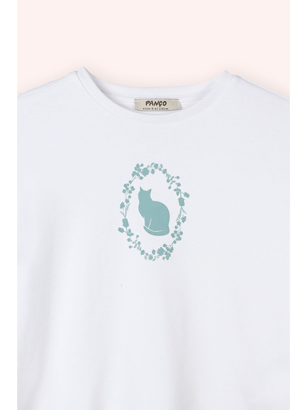 Kız Çocuk Kolları Fırfır Detaylı Kedi Desenli Beli Lastikli Mavi Pijama Takımı-2