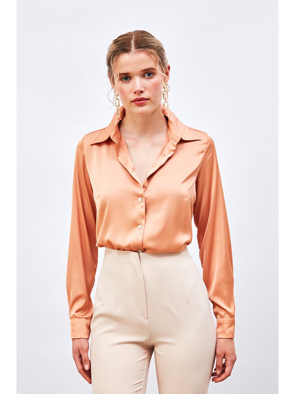 Pembe Saten Gömlek - Somon