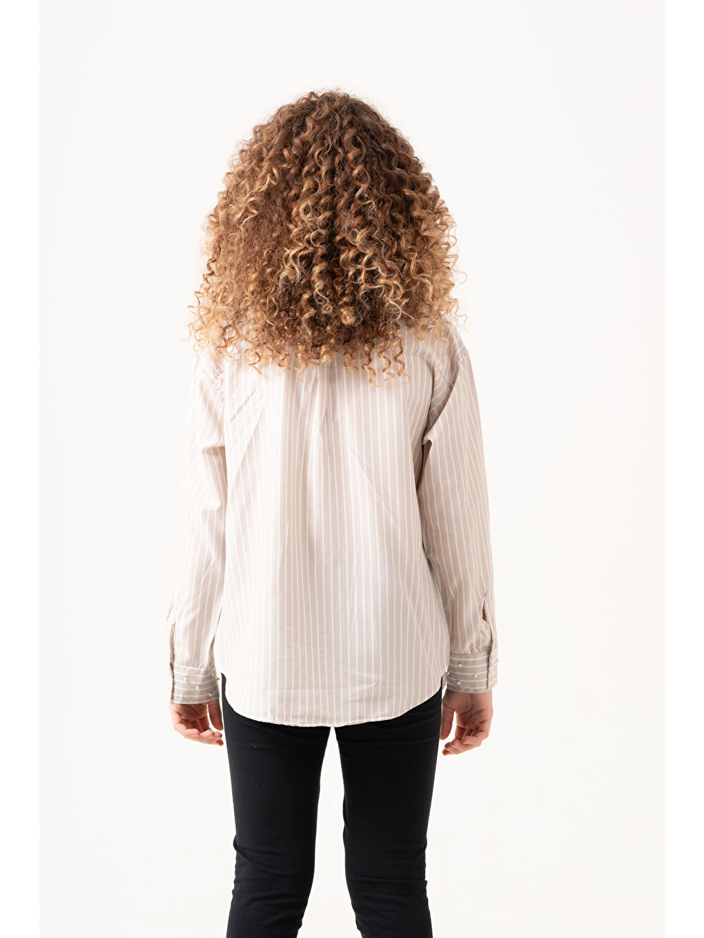 Ekru Kız Çocuk Taş Süslemeli Gömlek P1079-2