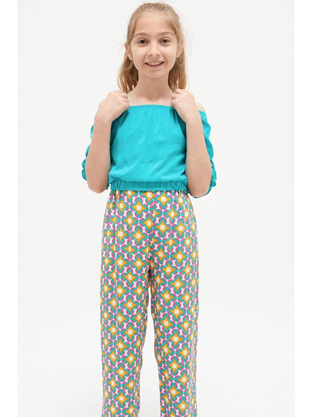 Koyu Yeşil Askılı Bluzlu Pantolonlu Kız Çocuk Takım 15411-2