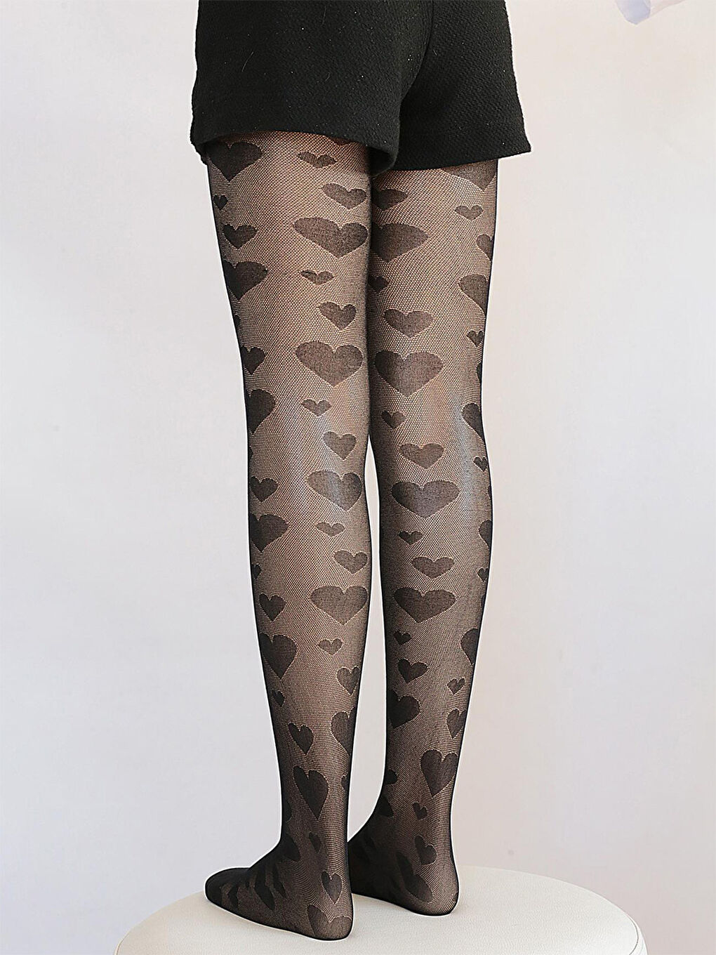 Kalp Desenli Kız Çocuk Siyah Külotlu Mus Çorap-1