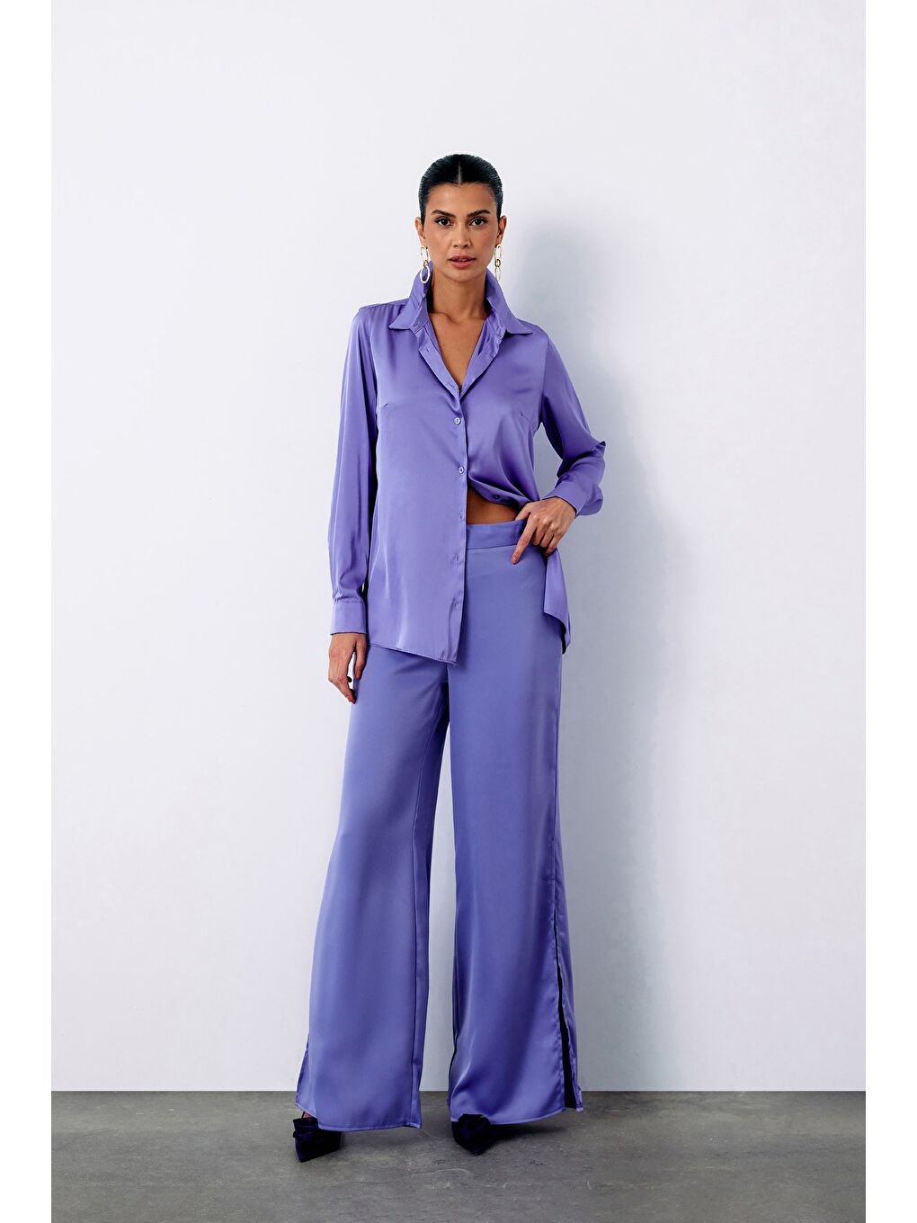 Saten Gömlek - Lila-1
