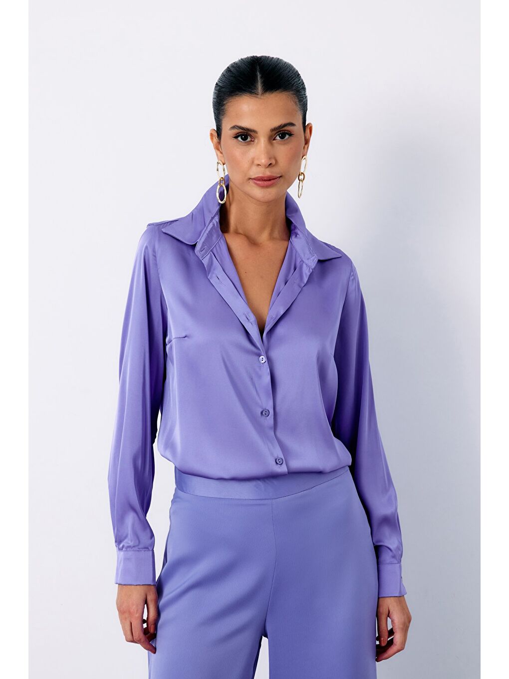 Saten Gömlek - Lila-2