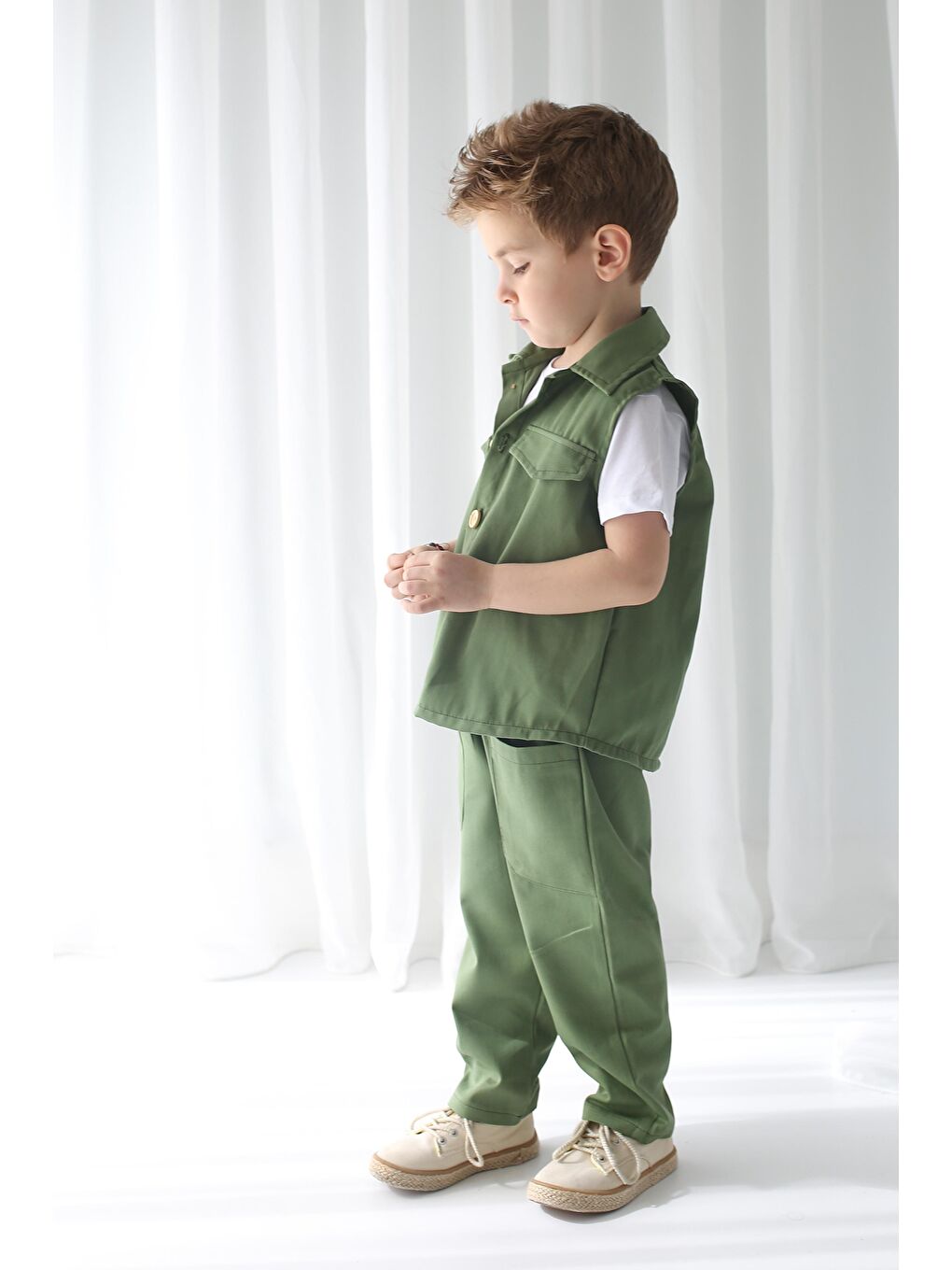 Haki Çağla Gabardin Spor Yelek + Çağla Gabardin Boyfriend Pantolon-1