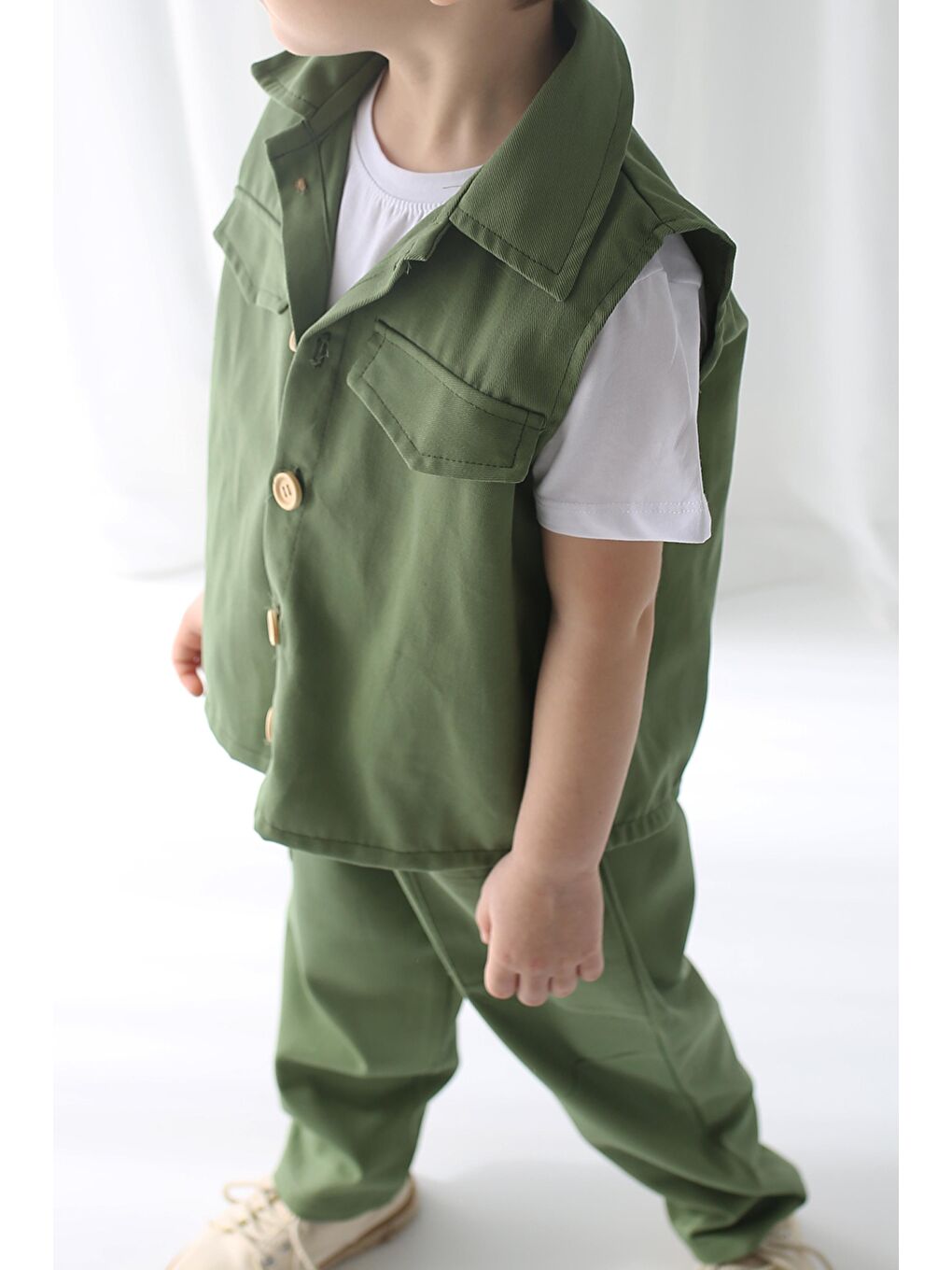 Haki Çağla Gabardin Spor Yelek + Çağla Gabardin Boyfriend Pantolon-2