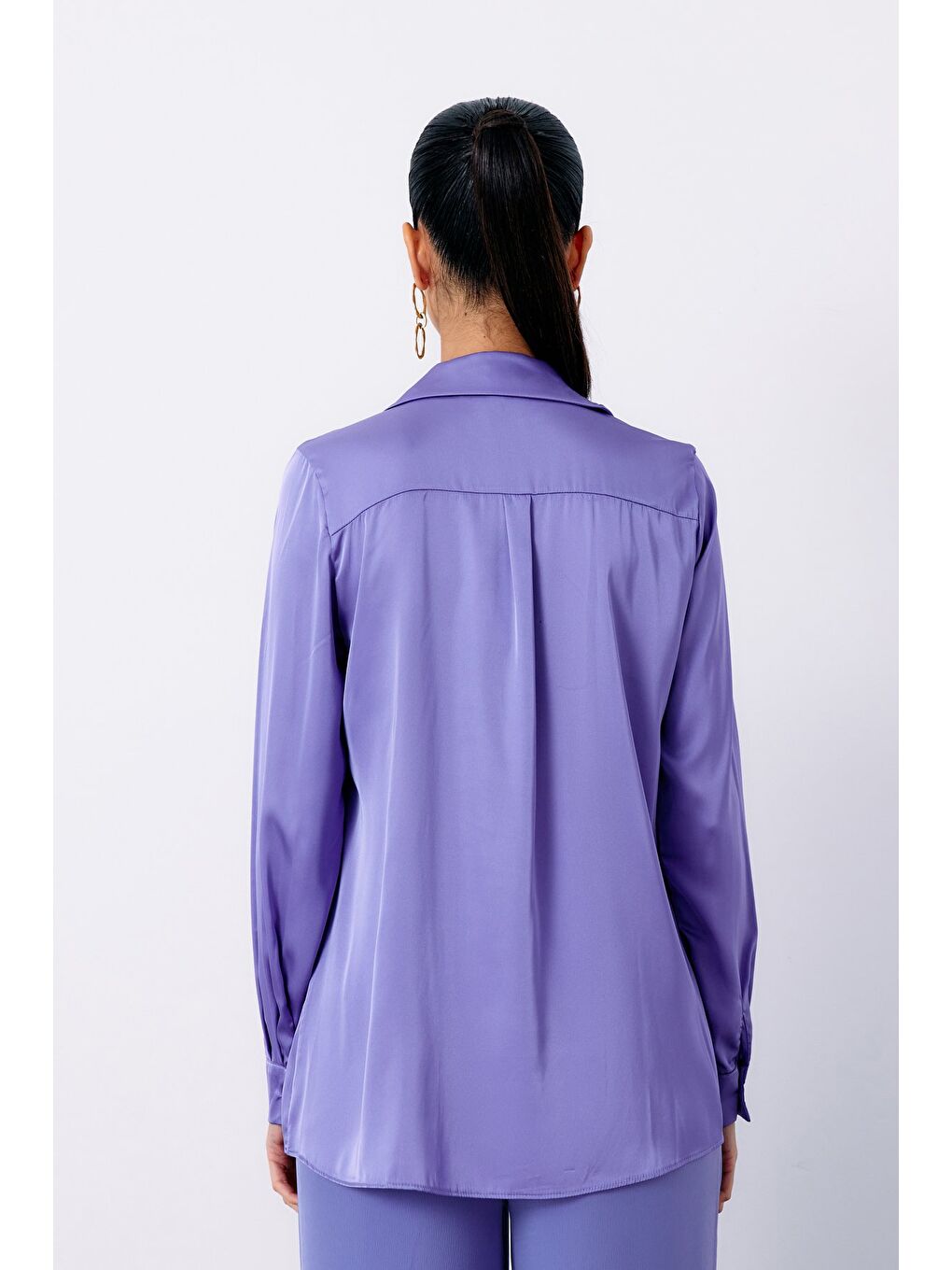 Saten Gömlek - Lila-4