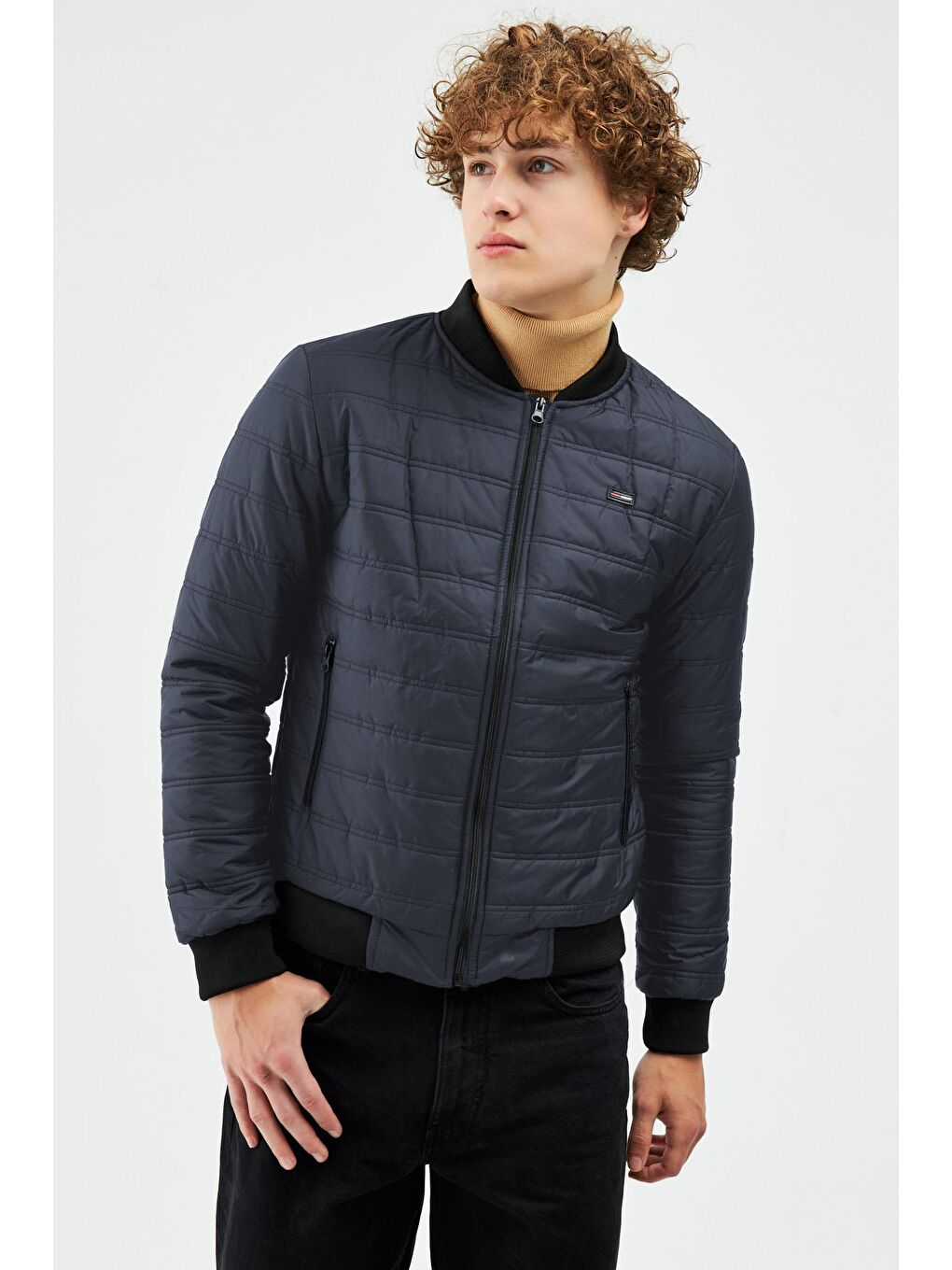 Lacivert Erkek Su ve Rüzgara Dayanıklı Kolej Yaka Mont M-70