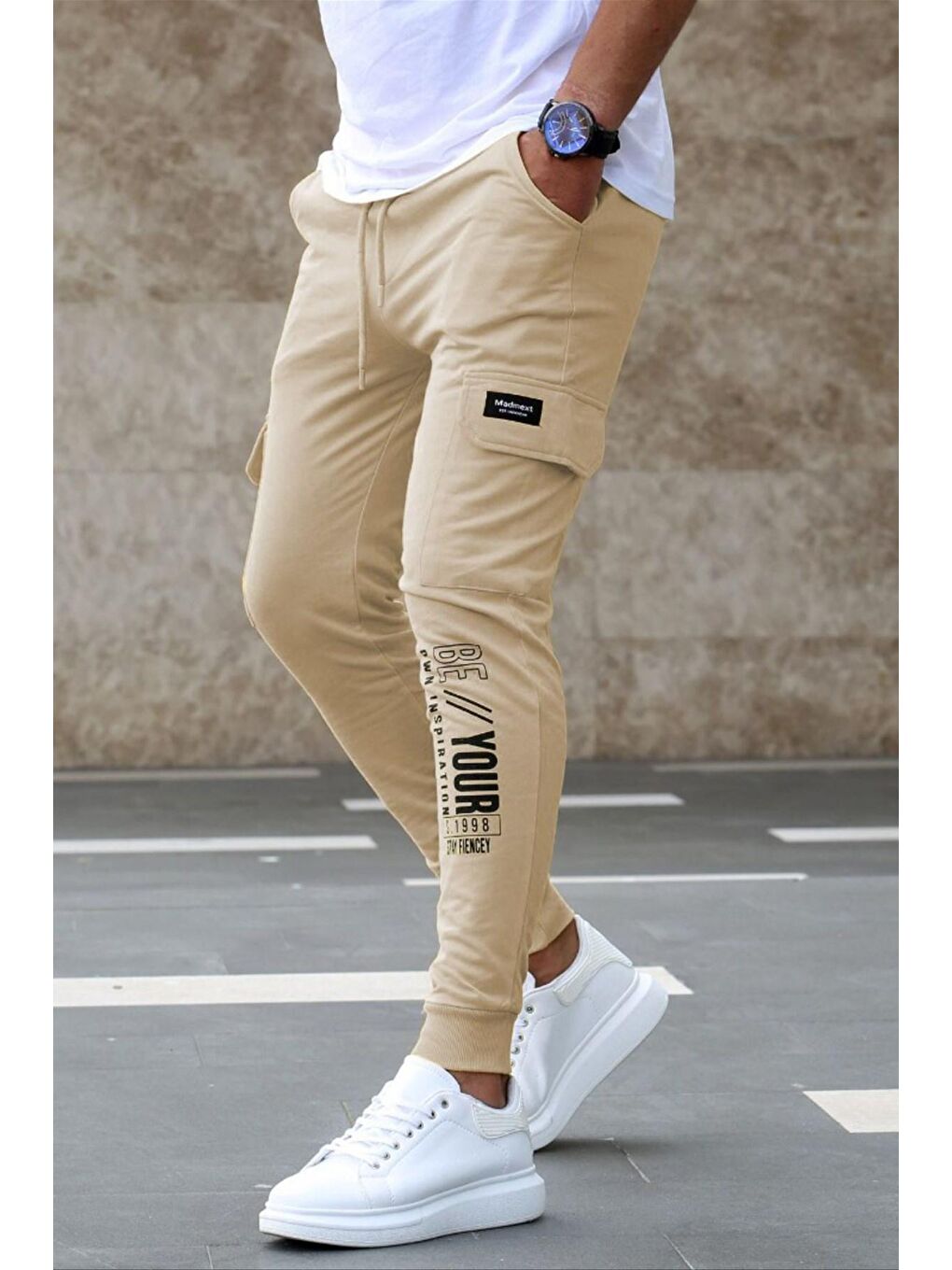 Bej Baskılı Erkek Jogger Eşofman Altı 4079