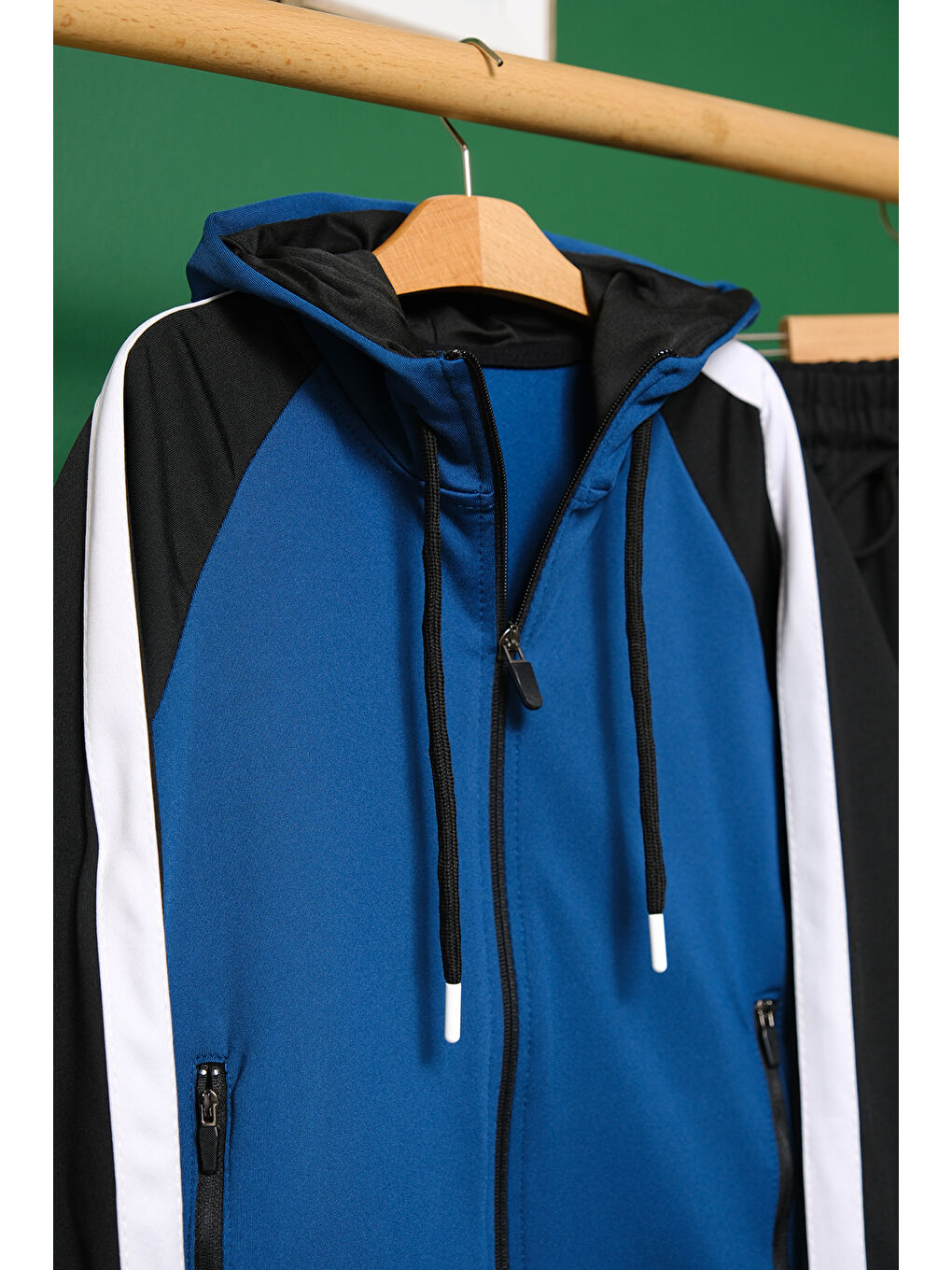 Mavi Unisex Şerit Detaylı Kapüşonlu Çocuk Eşofman Takımı-8