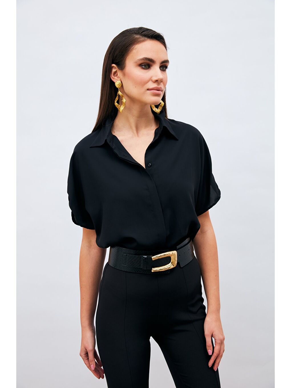 Kol Detaylı Salaş Gömlek - Siyah-2