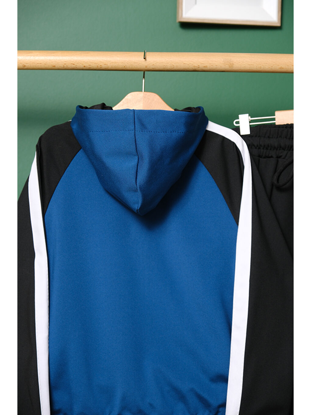 Mavi Unisex Şerit Detaylı Kapüşonlu Çocuk Eşofman Takımı-9