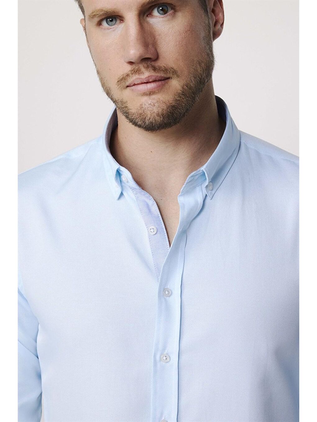 Slim Fit Pamuklu Kolay Ütü Düz Erkek Mavi Gömlek-2