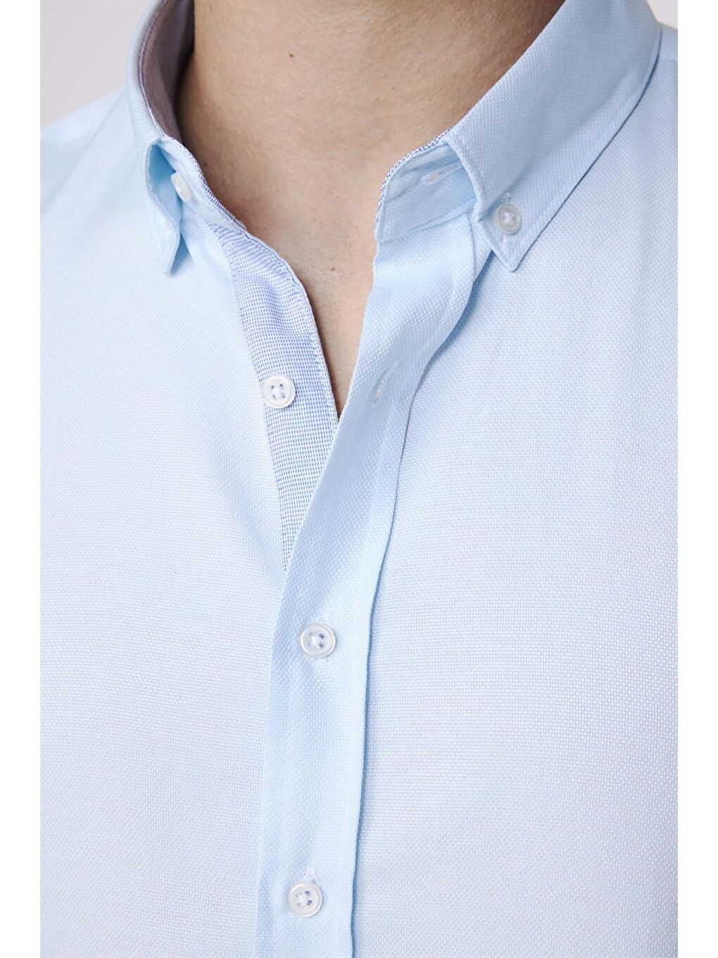 Slim Fit Pamuklu Kolay Ütü Düz Erkek Mavi Gömlek-3