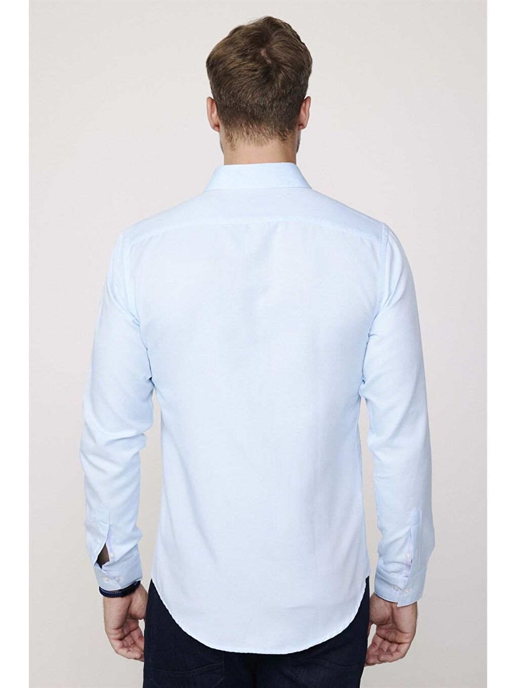 Slim Fit Pamuklu Kolay Ütü Düz Erkek Mavi Gömlek-4