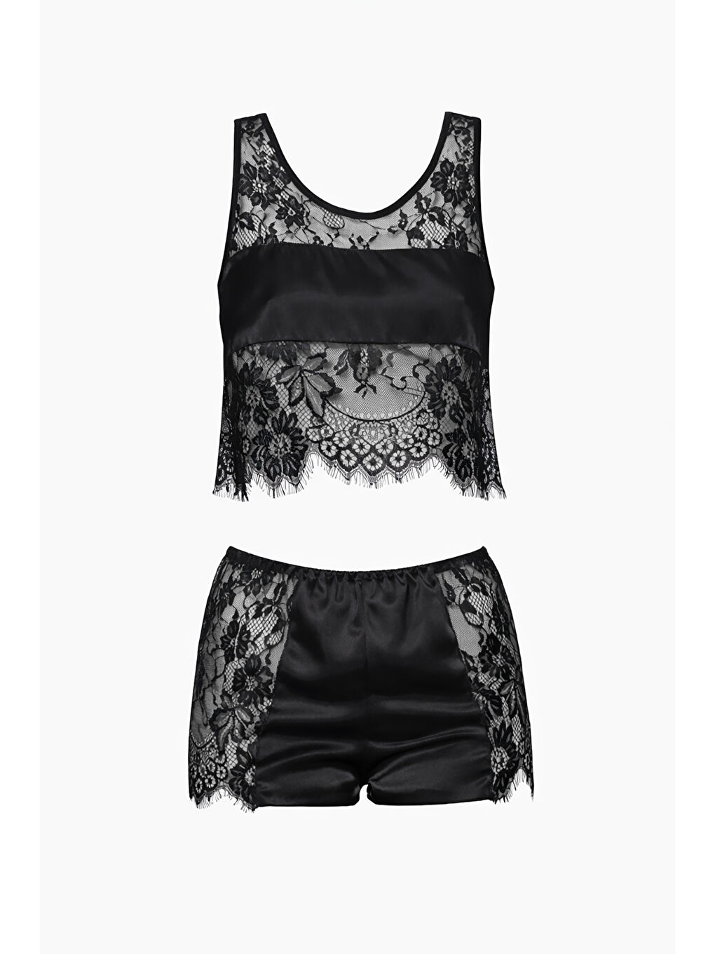 Siyah Dantel Detaylı Şort Büstiyer Takımı