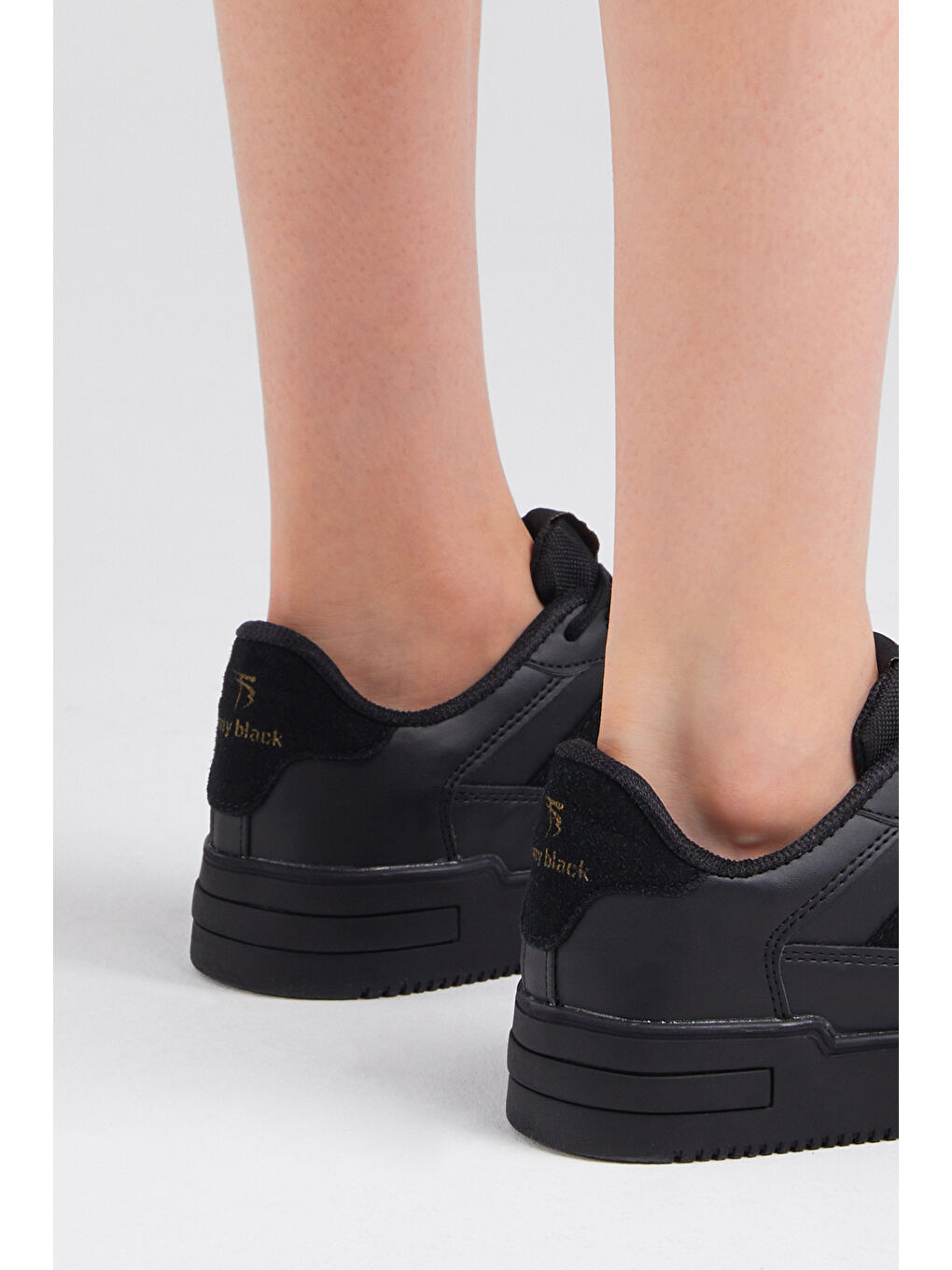 Unisex Siyah Siyah Yanı Çizgili Bağcıklı Rahat Kalıp Sneaker-5