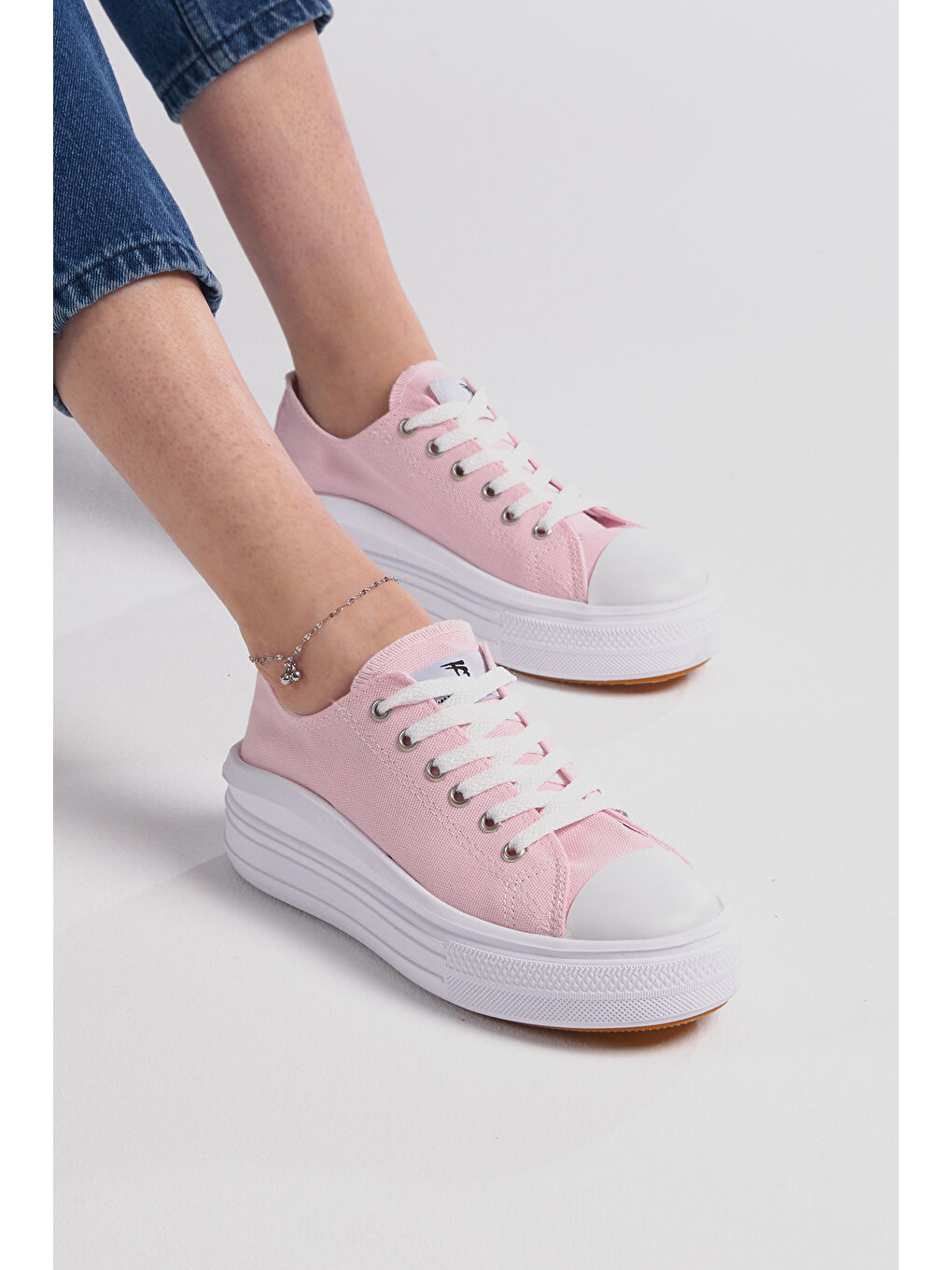 Kadın Pembe Rahat Kalıp Kalın Tabanlı Spor Ayakkabı-3