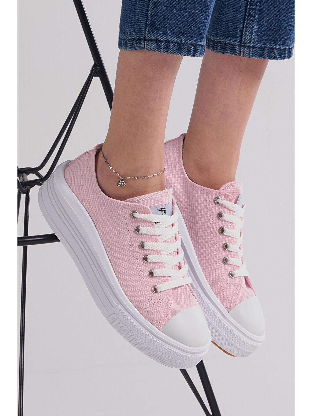 Kadın Pembe Rahat Kalıp Kalın Tabanlı Spor Ayakkabı-4