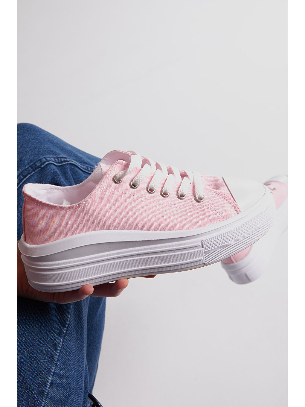 Kadın Pembe Rahat Kalıp Kalın Tabanlı Spor Ayakkabı-5