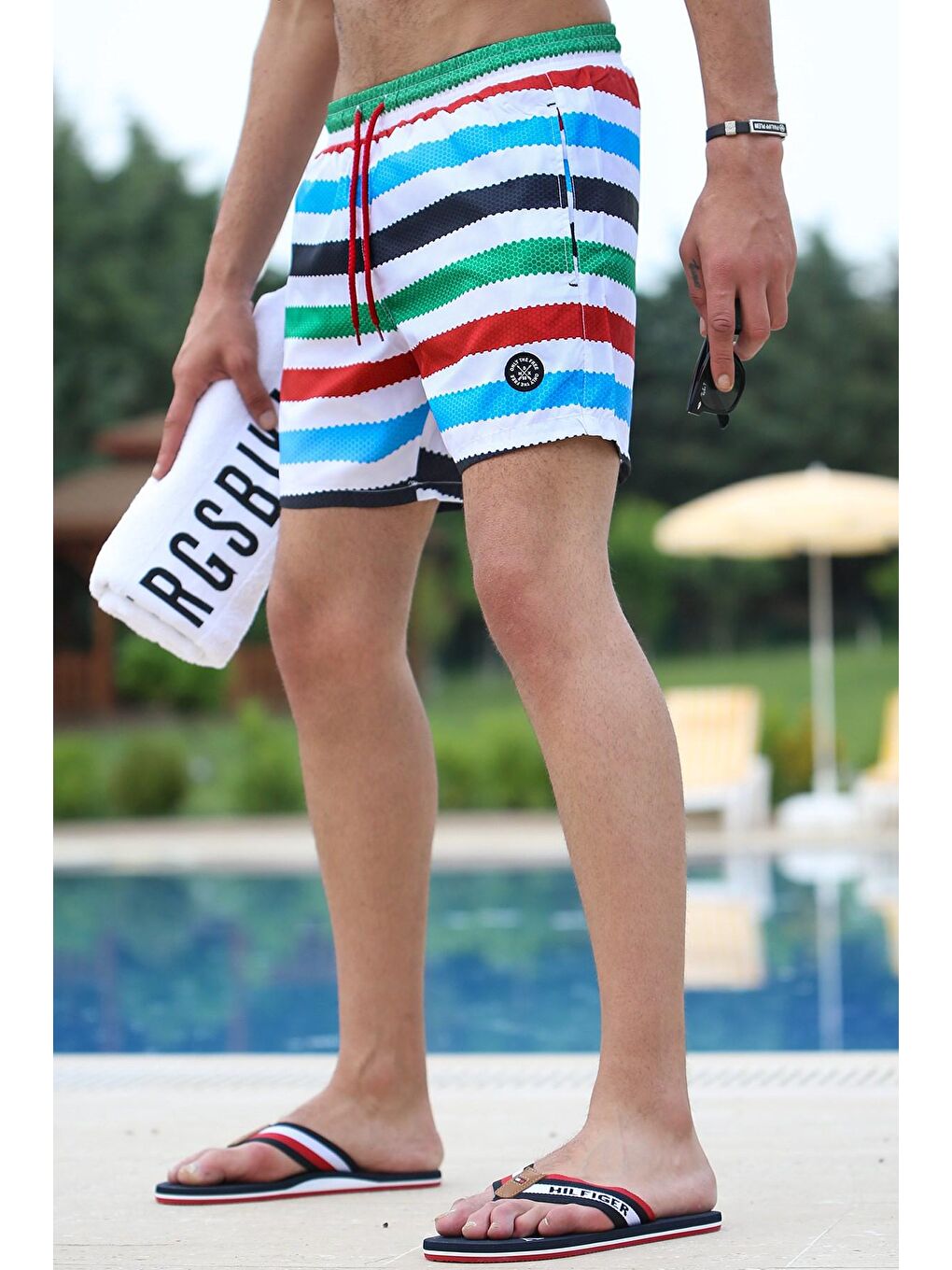 Çizgili Bordo Yüzme Şortu 2945