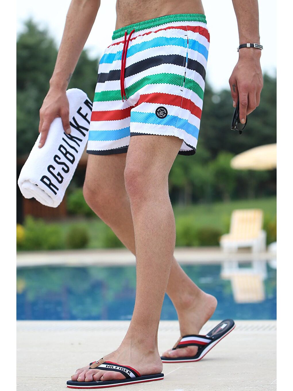 Çizgili Bordo Yüzme Şortu 2945-1