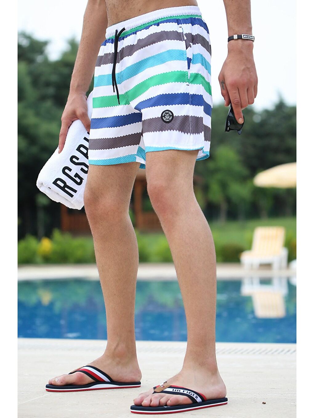 Çizgili Yeşil Yüzme Şortu 2945-1