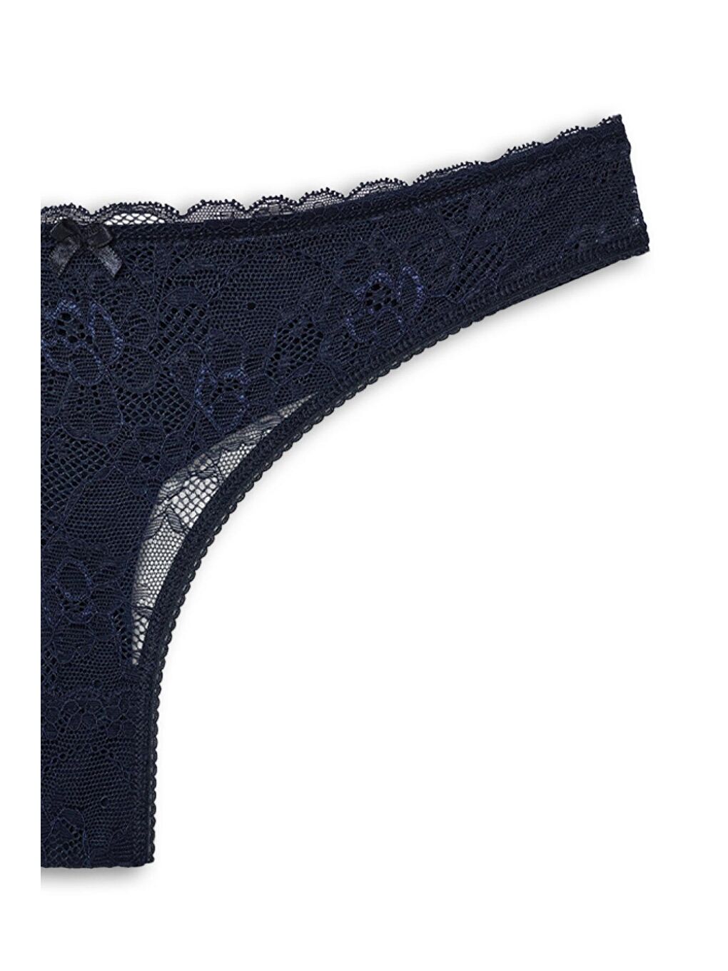 Lacivert Pamuklu Önü Dantel Arkası Çift Kat Dikişsiz Tanga Kadın Külot-2
