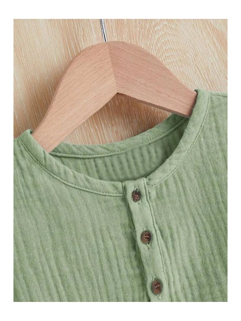 Yeşil Unisex Alt Üst Bebek Çocuk Pamuklu Düğmeli Organik Müslin Takım-2