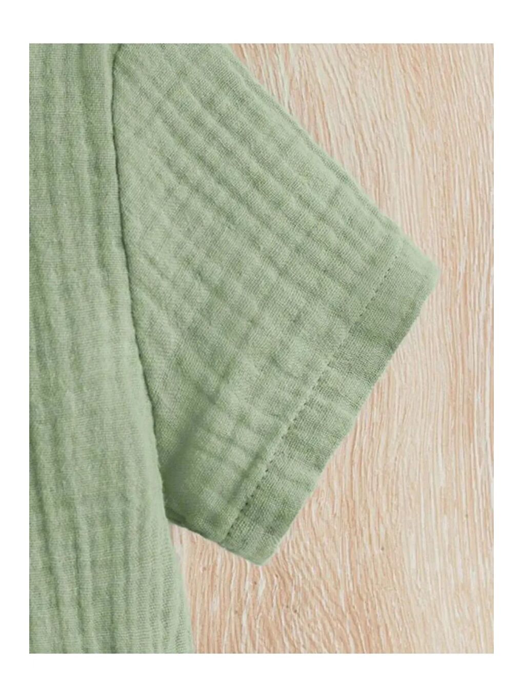 Yeşil Unisex Alt Üst Bebek Çocuk Pamuklu Düğmeli Organik Müslin Takım-3