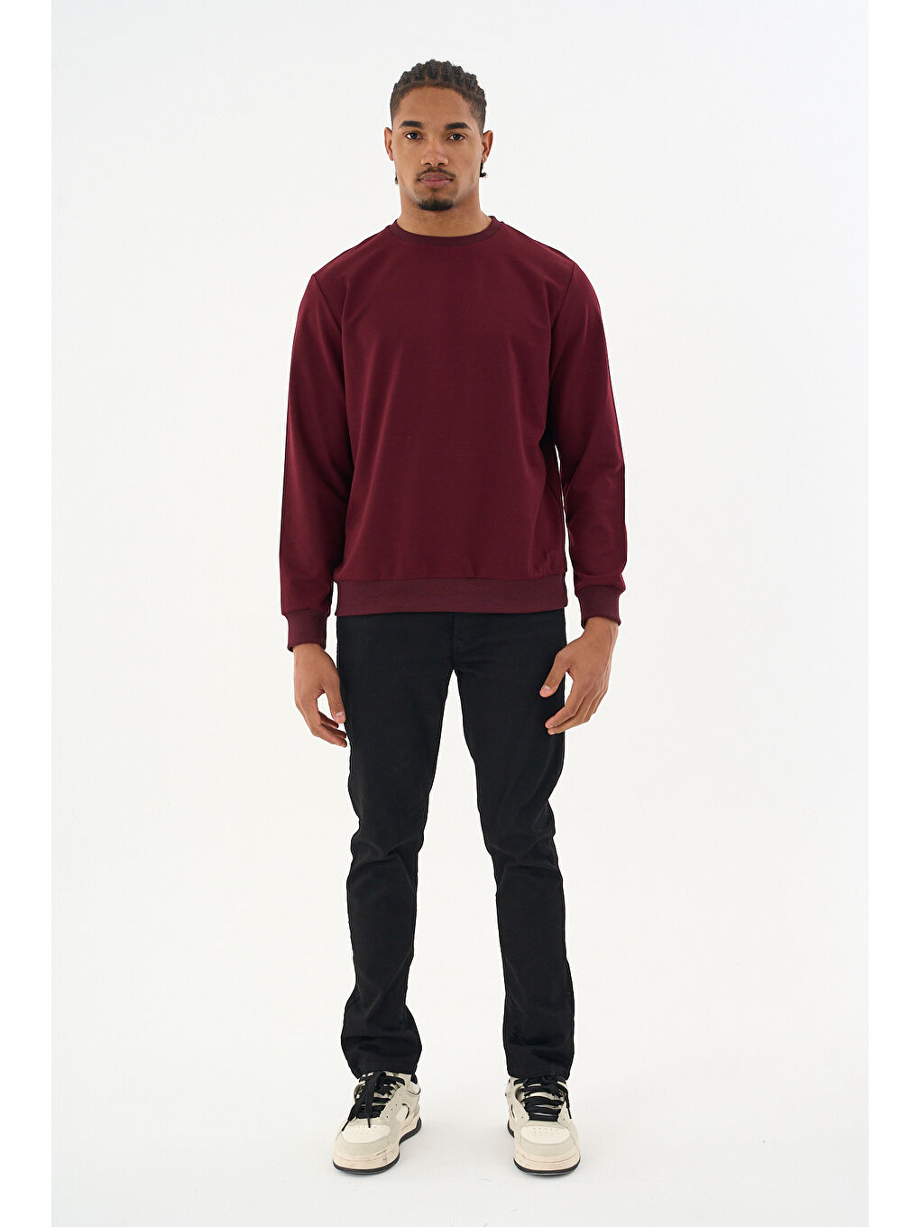 Bordo Erkek Gri Bisiklet Yaka Ribanalı Regular Fit Sweatshirt spr26swk930-3