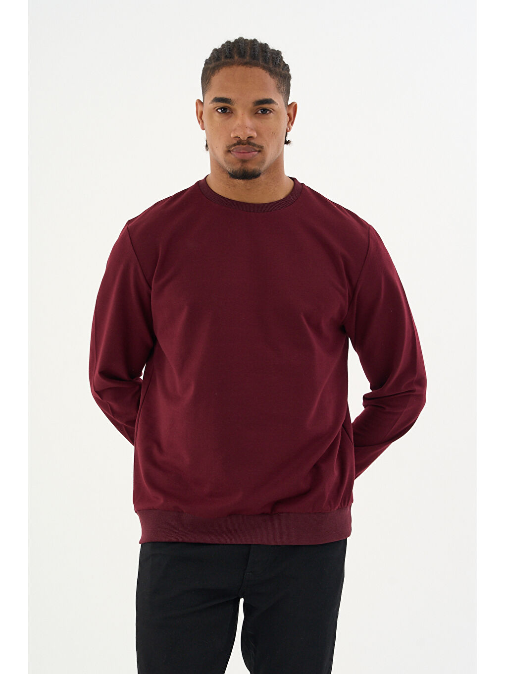 Bordo Erkek Gri Bisiklet Yaka Ribanalı Regular Fit Sweatshirt spr26swk930-4