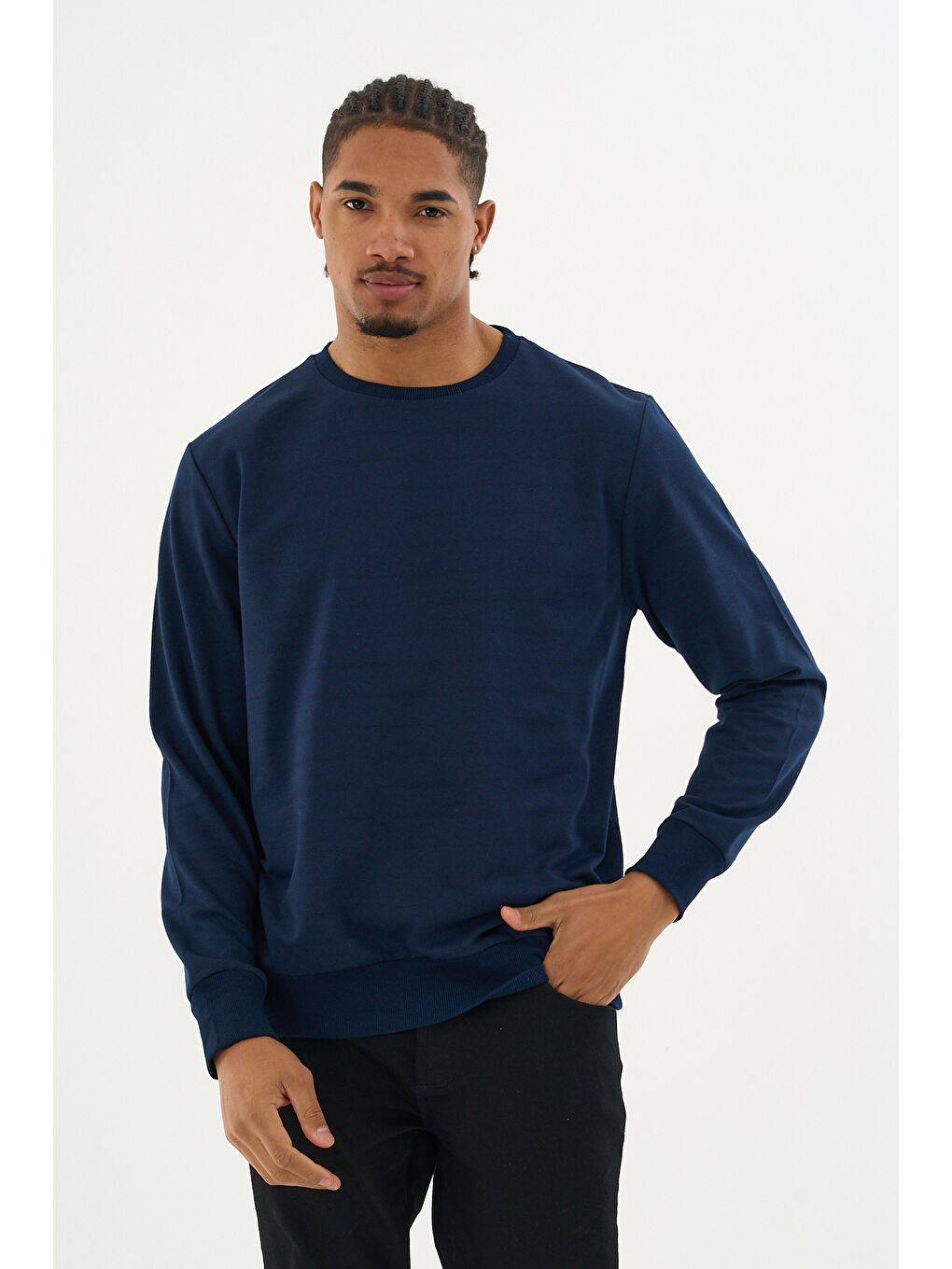 Lacivert Erkek Gri Bisiklet Yaka Ribanalı Regular Fit Sweatshirt spr26swk930-2